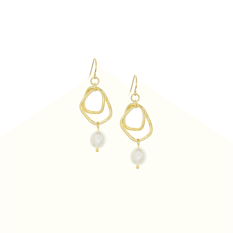 Layered Link Earring with Pearl Drop