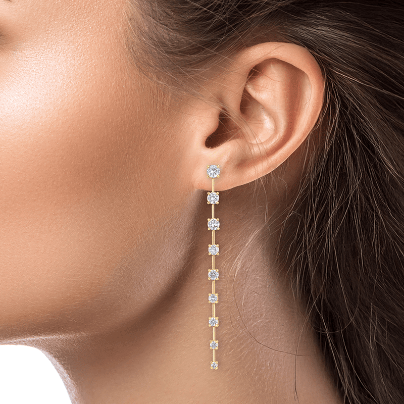 7Cttw Graduated Round Cz Bar Spaced Drop Earrings