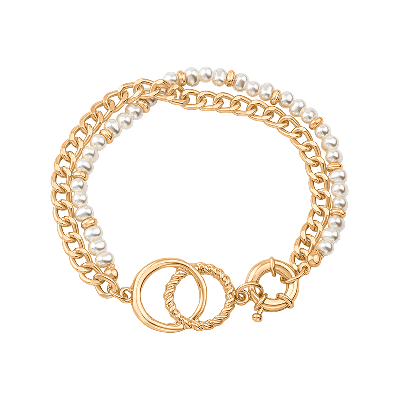 Double Bracelet W/Pearl/Chain