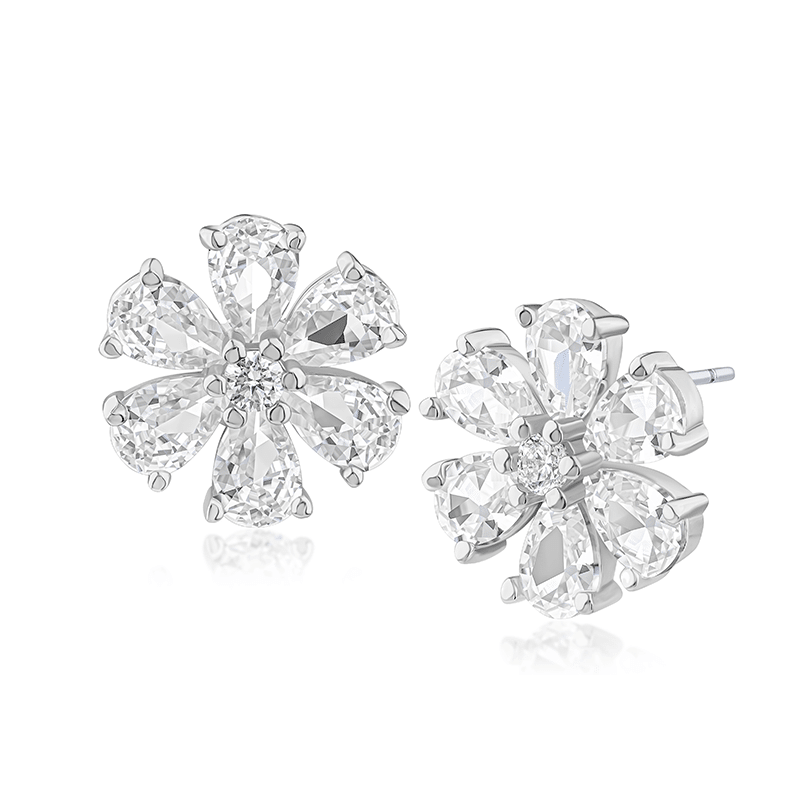 5 Cttw Pear Cz Cluster Flower Ears