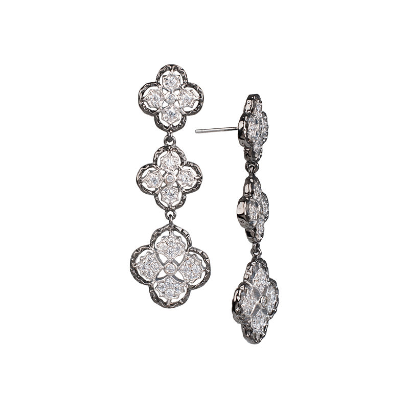 Triple Cz Trefoil Drop Earrings