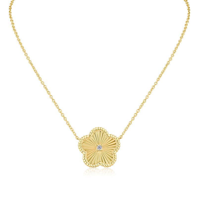 .2 Cttw Cz Ctr On Single 5Clover Necklace