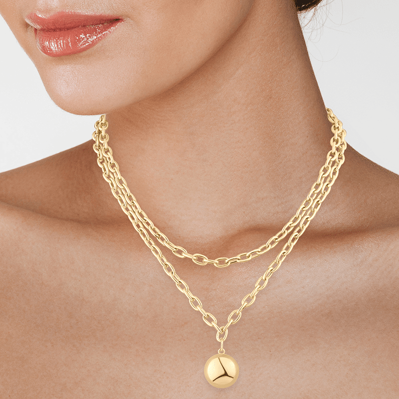 Double Link Chain With Ball Drop Necklace