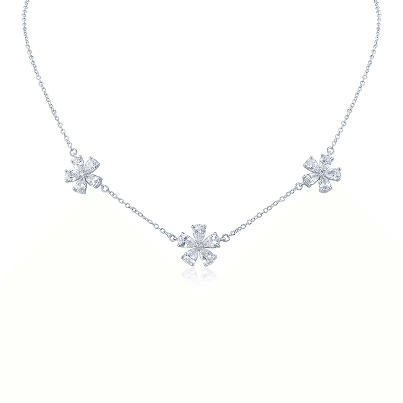 3.5 Cttw Pear Triple Flower Cz Necklace