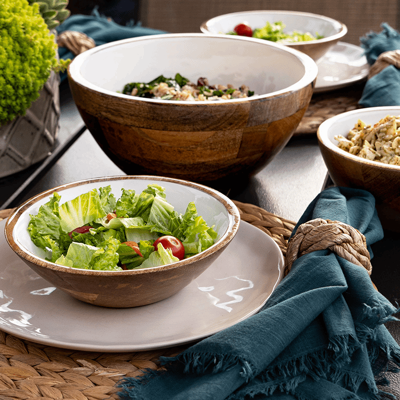 Wood + White Collection 7" Serving Bowls (Set of 8)