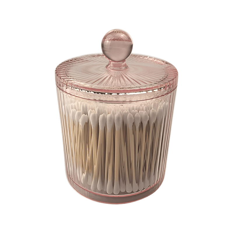 Filled Cotton Jar Ribed - 300 Cotton Swabs - Pink