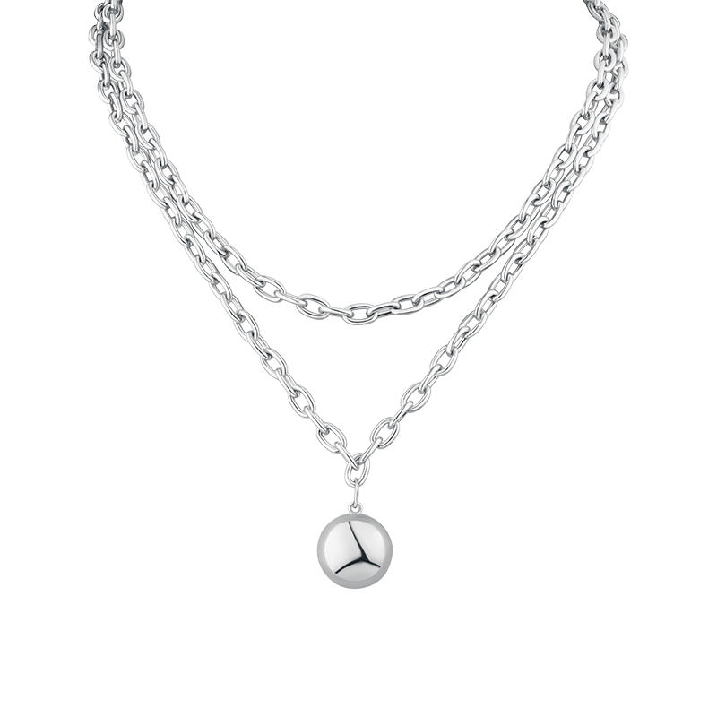 Double Link Chain W/Ball Drop Necklace