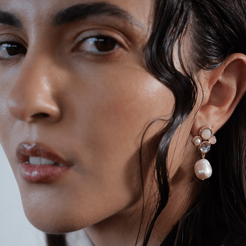 Marseille Pearl Drop Earrings (Opal/Moonstone /Pearl/Gold)