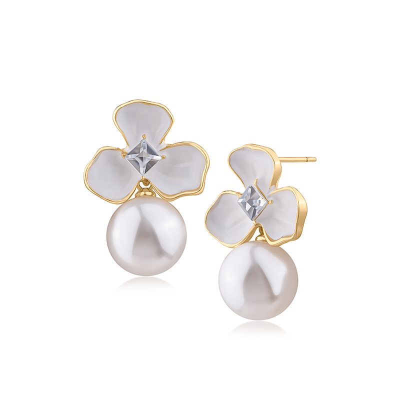 3Pedal Flower With Drop Pearl Earrings