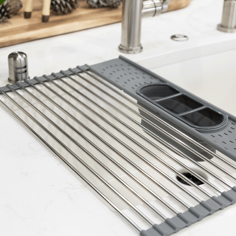 Roll-Up Over the Sink Drying Rack with Utensil Organizer