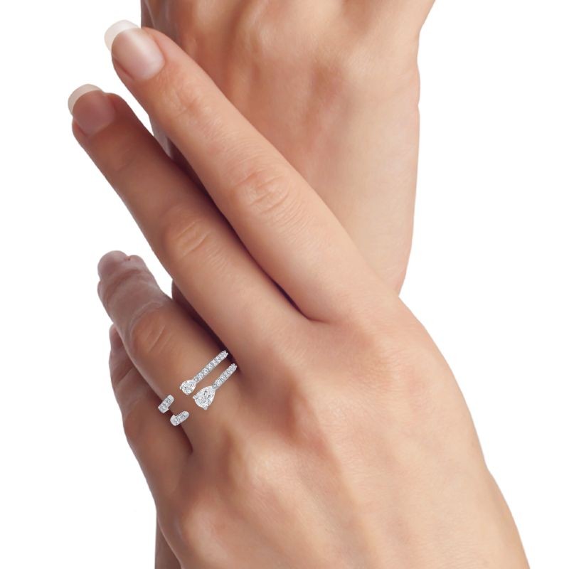 Round Cz Pear Pointed Open Half Ring