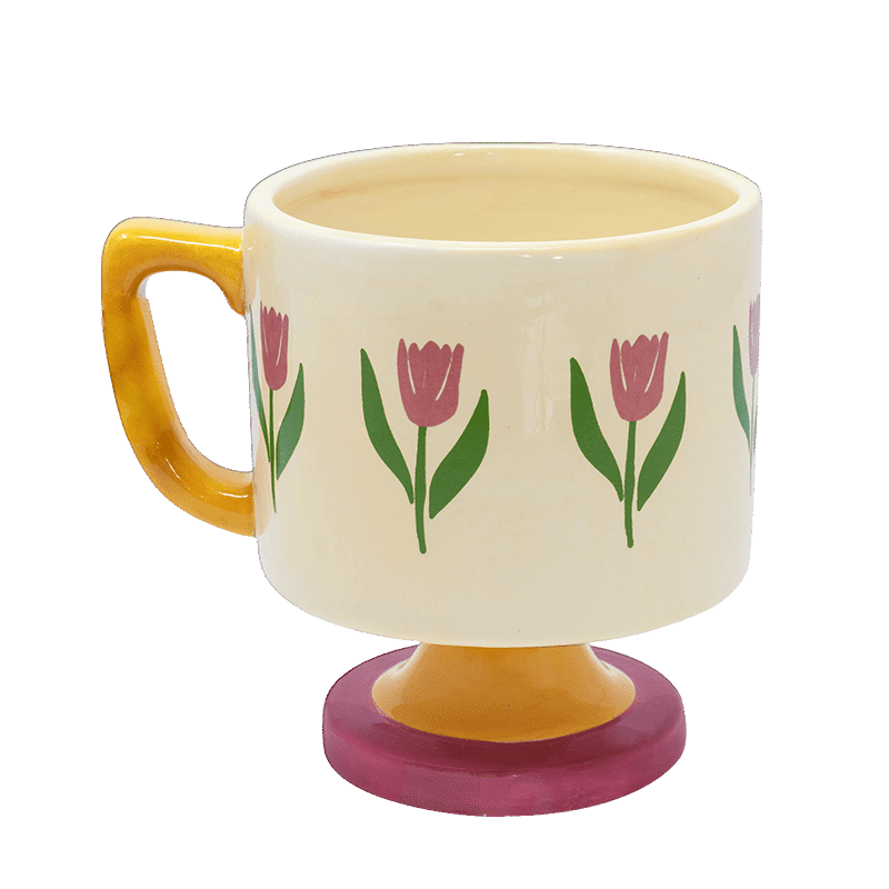 Short Ceramic Mug, Tulips