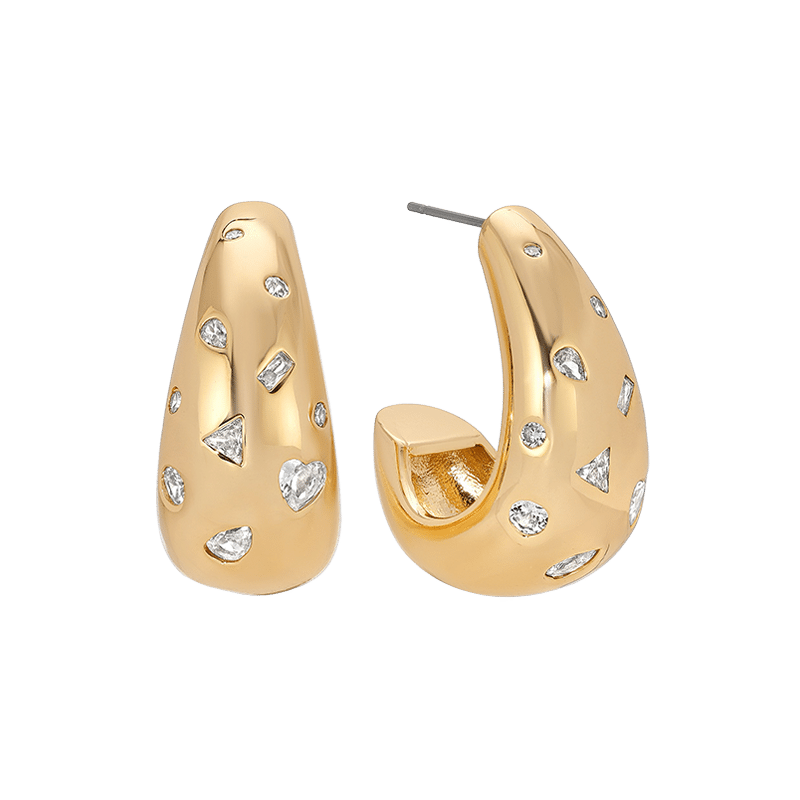 Bezel Crystal Dotted 18k Gold Plated Hoop Earrings (E4187.CLR.G)