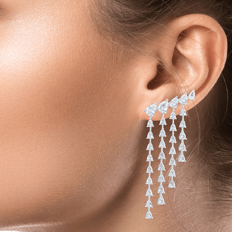 10 Cttw Cz Pear Grad Waterfall Climber Earrings