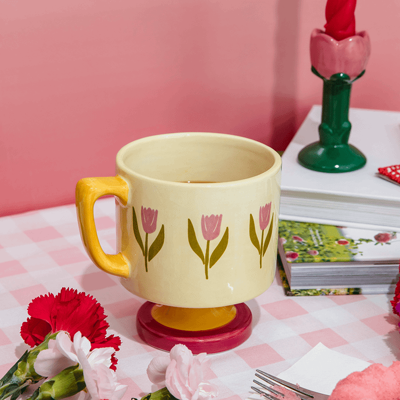 Short Ceramic Mug, Tulips