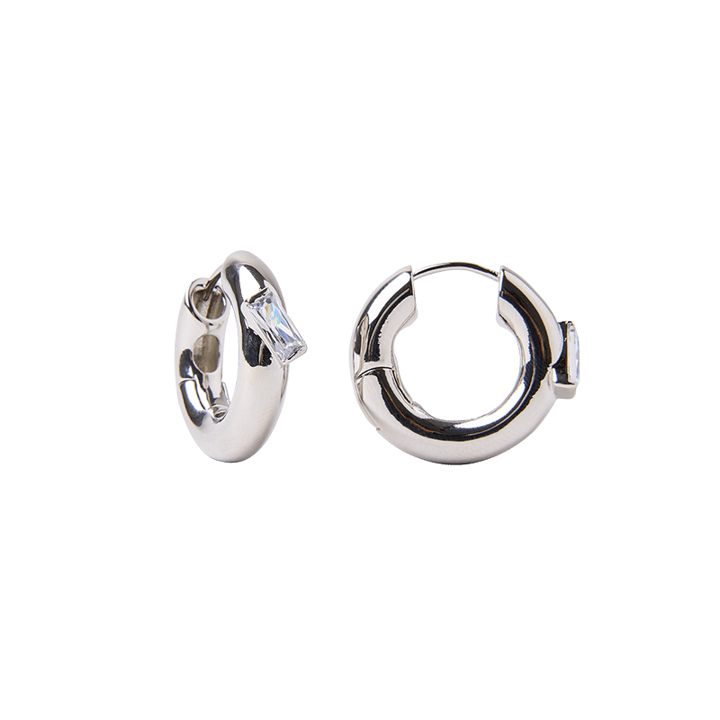 Chunky Hoops in Silver with Stone
