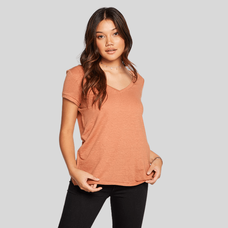 Short Sleeve Deep V Open Back Tee