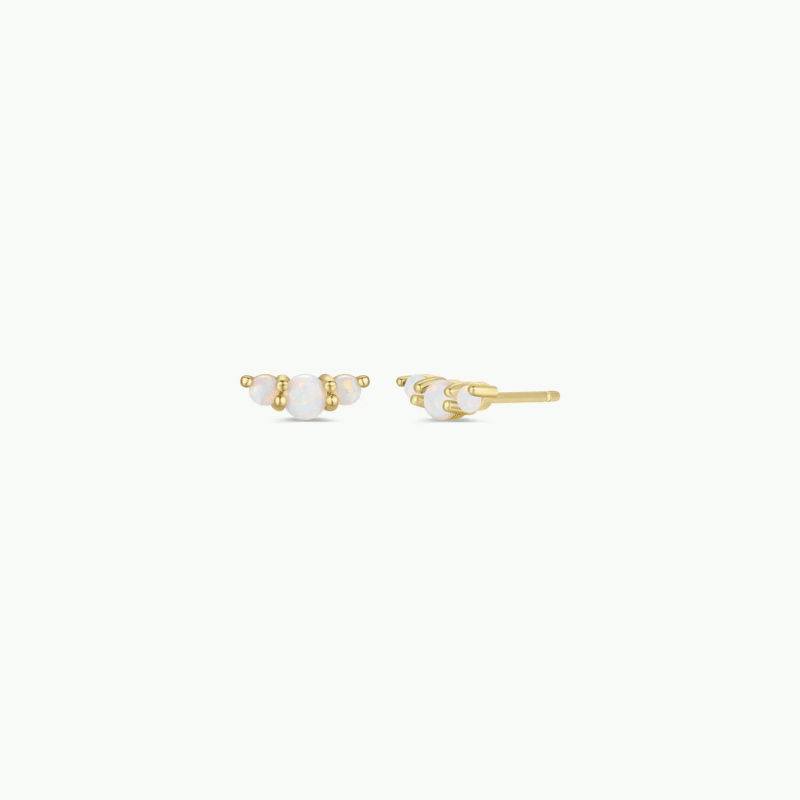 Crescent Gold Earrings - White Opal