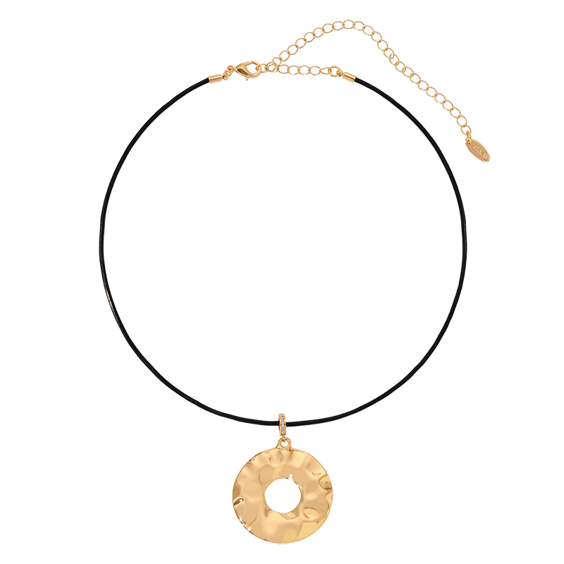Statement Hammered Circle Cord Necklace (CH1023.BLK.G)