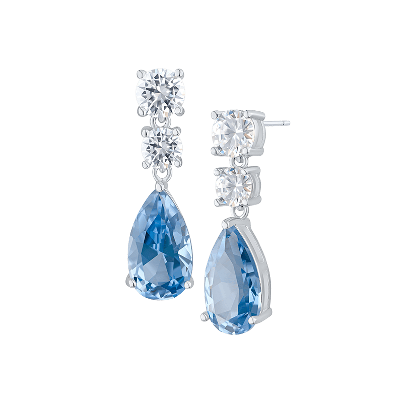 8Cttw Double Round Cz Pear Drop Dangle Earrings