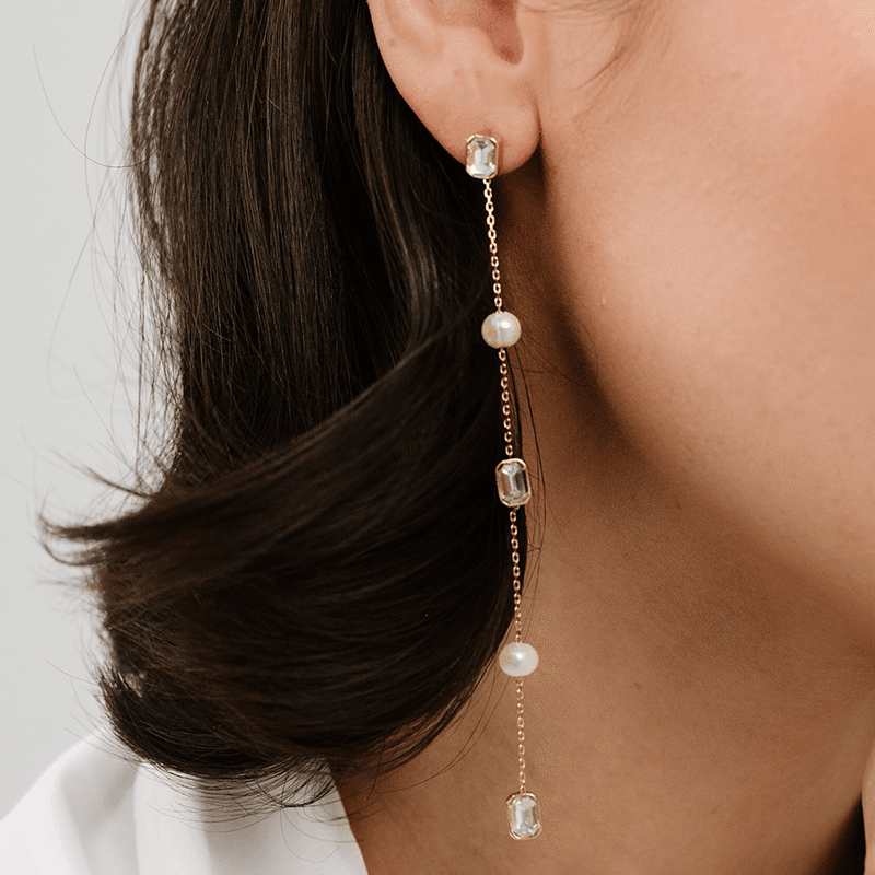 Pearl and Crystal Linear Earrings