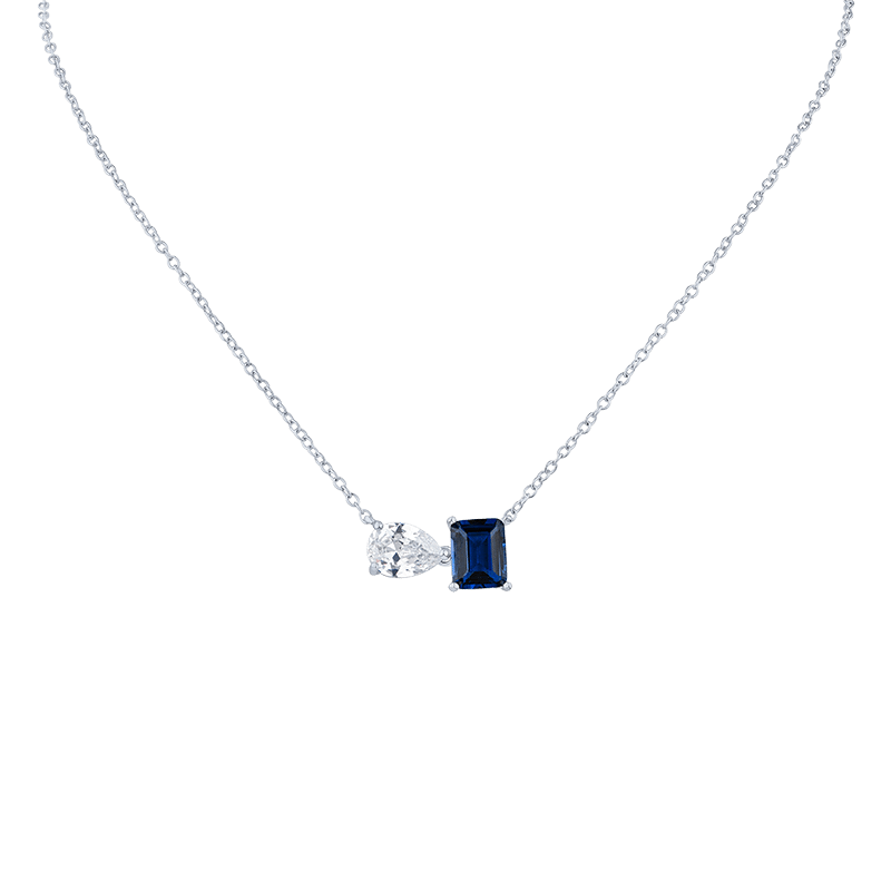 2 Cttw Pear/Emerald Cz Modern Pendant Necklace