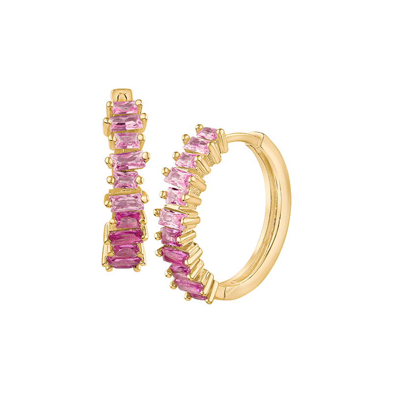 4 Cttw Baguette Cz Multi Shape Shaded Hoop