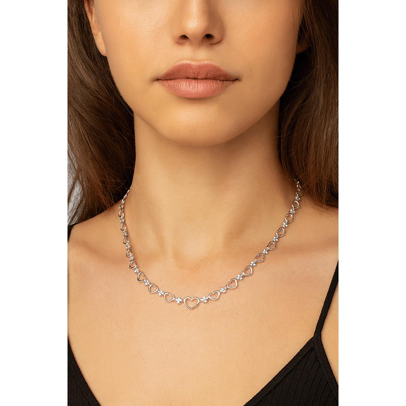 Diamond Cut & Hearts Choker Necklace