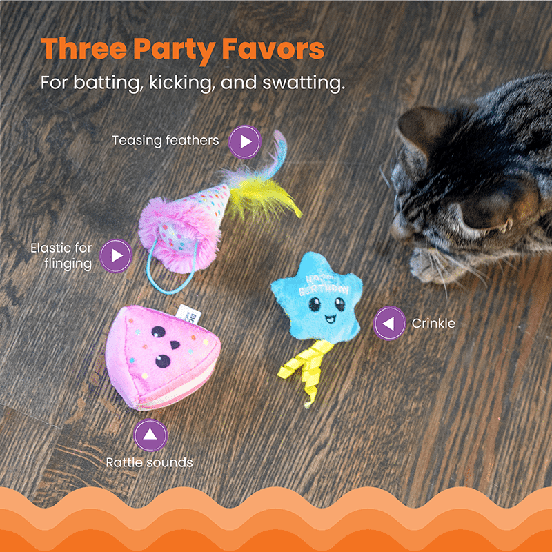 Happy Purrthday Birthday Themed Plush Catnip Blend Cat Toys, 3 pack