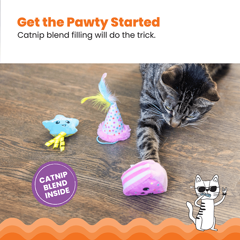 Happy Purrthday Birthday Themed Plush Catnip Blend Cat Toys, 3 pack