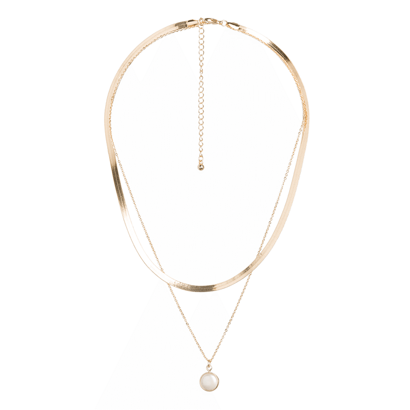 Herringbone And Pearl Layered Necklace