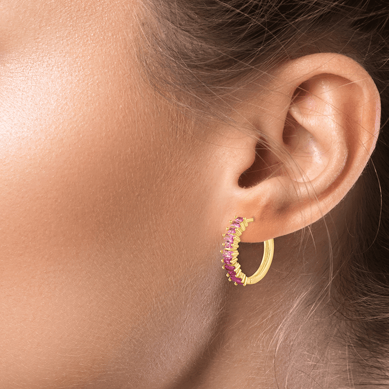 4 Cttw Baguette Cz Multi Shape Shaded Hoop