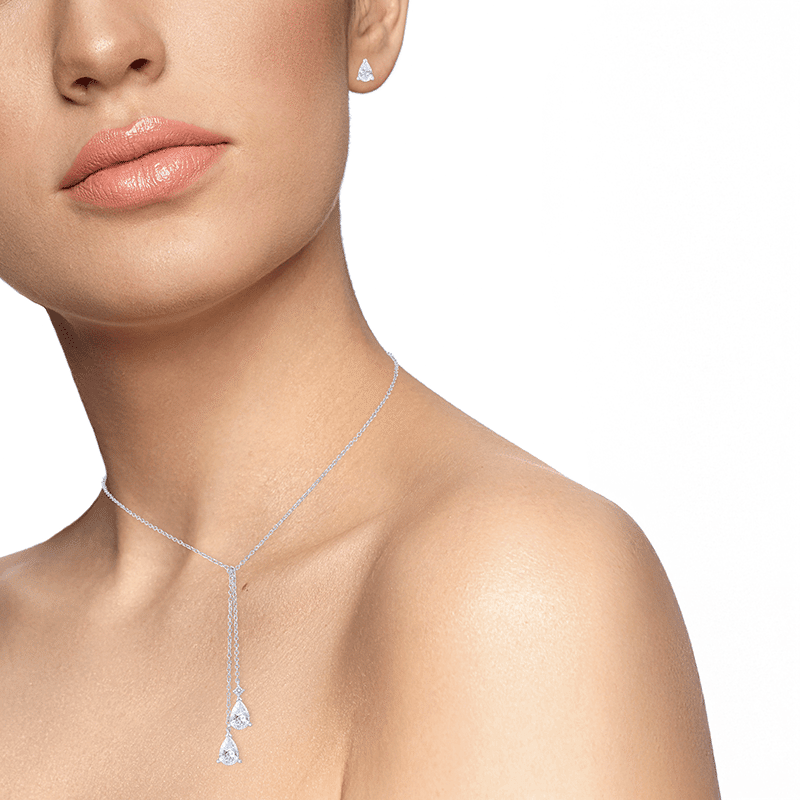 Pear Lariet Illusion Necklacelace Pear Studs Set
