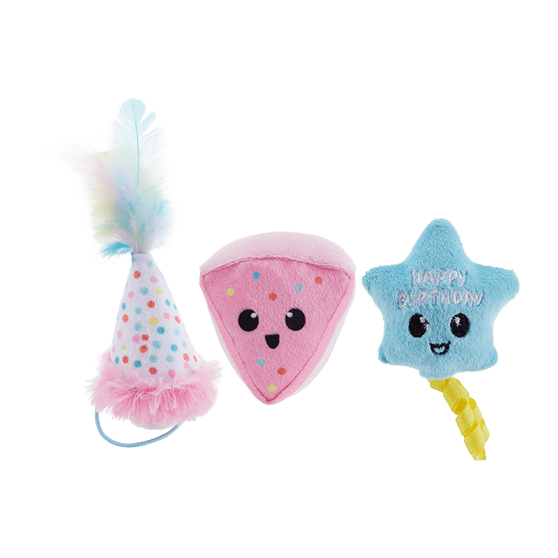 Happy Purrthday Birthday Themed Plush Catnip Blend Cat Toys, 3 pack