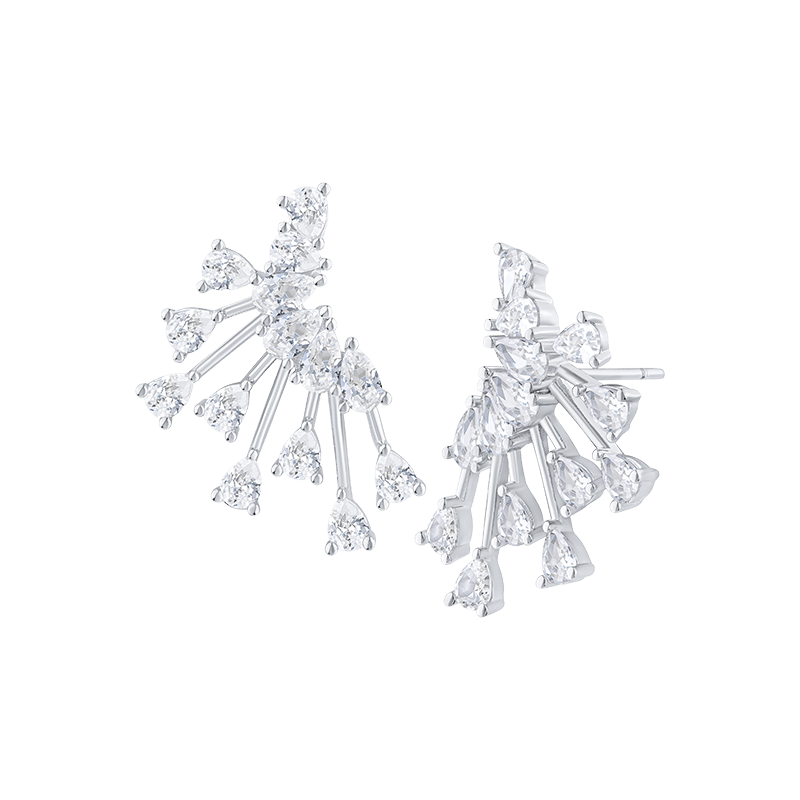 6 Cttw Pear Czp Bar Burst Fan Earrings