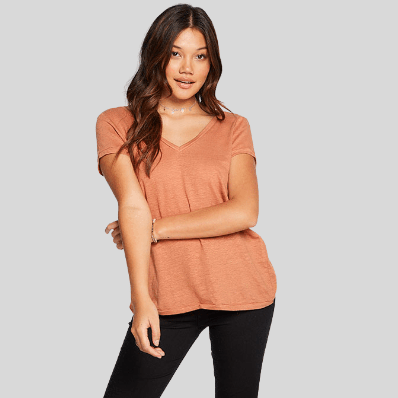 Short Sleeve Deep V Open Back Tee