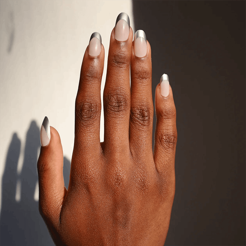 Silver French Tip Press On Nails