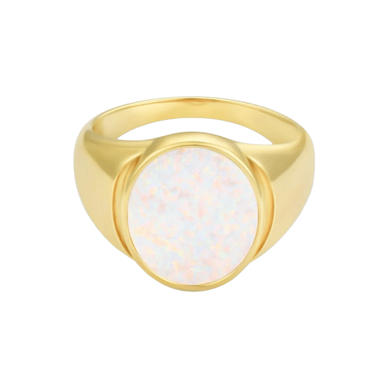 White Opal Signet Ring
