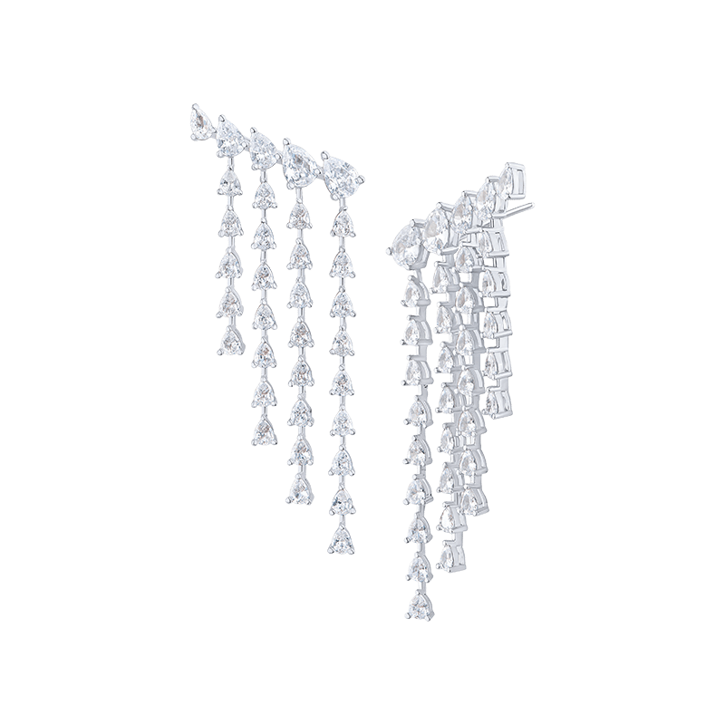 10 Cttw Cz Pear Grad Waterfall Climber Earrings