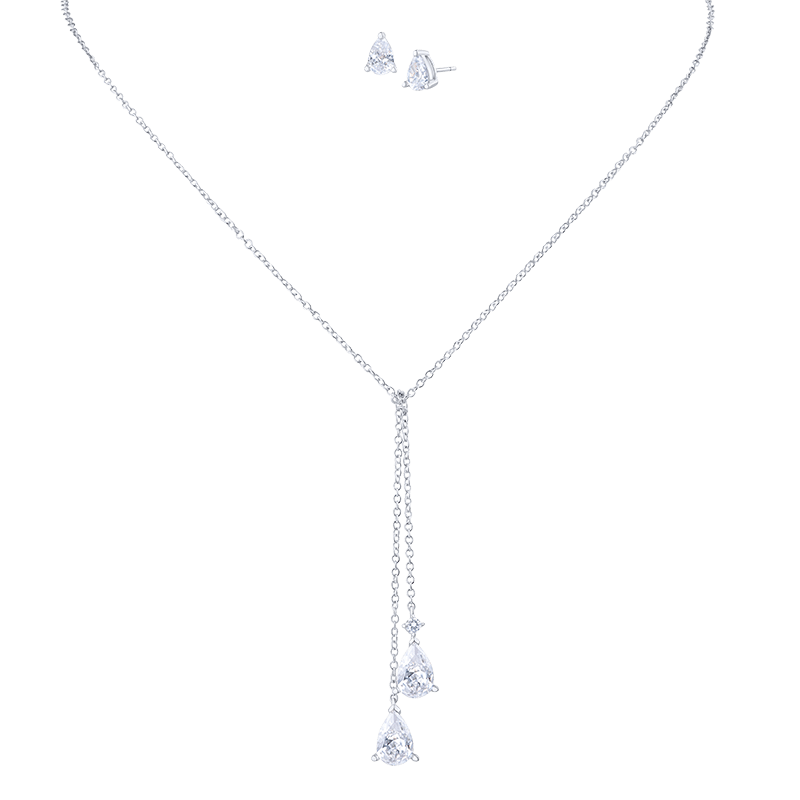Pear Lariet Illusion Necklacelace Pear Studs Set