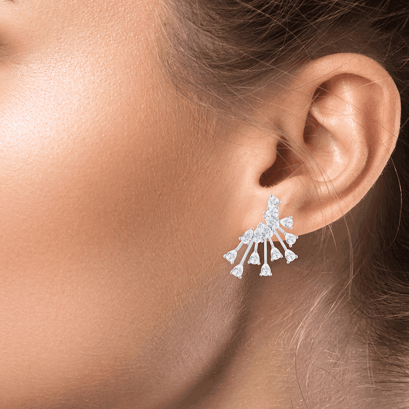 6 Cttw Pear Czp Bar Burst Fan Earrings