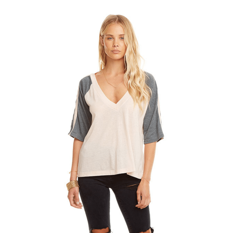 Jersey 3/4 Sleeve V Neck Tee