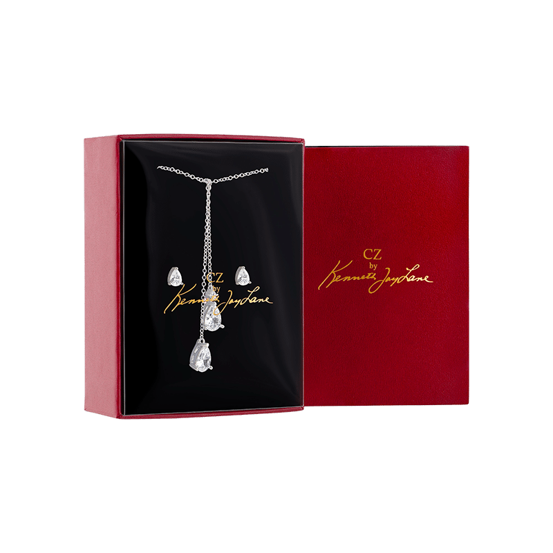 Pear Lariet Illusion Necklacelace Pear Studs Set