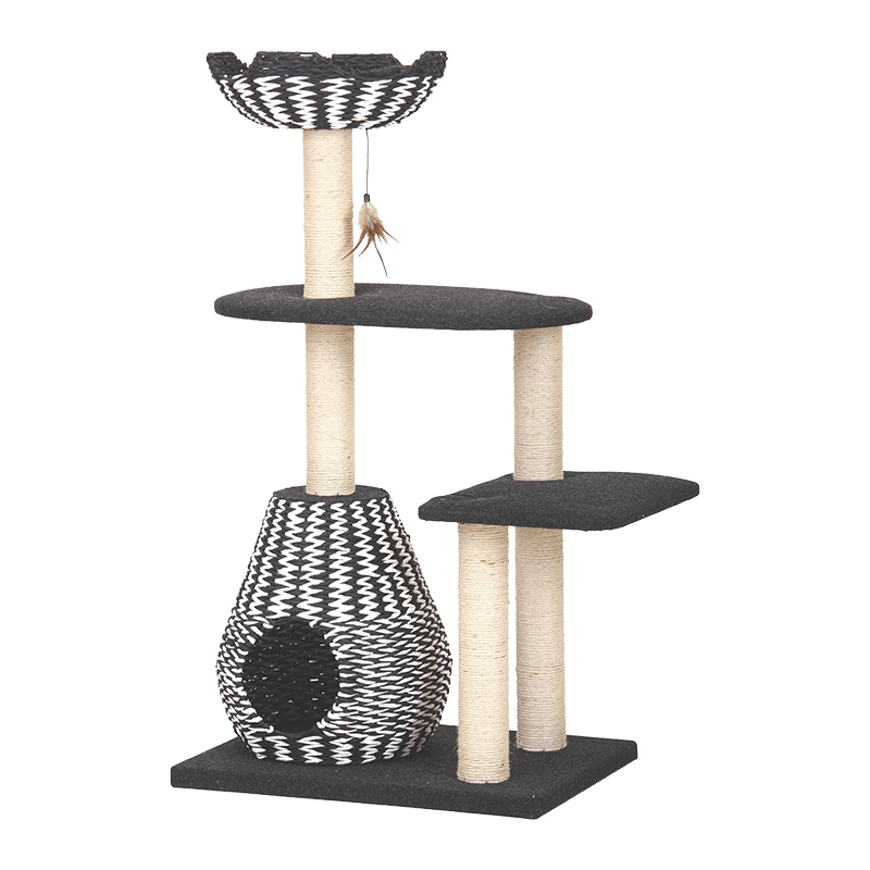49" Ace Handwoven Black & White Cat Tree
