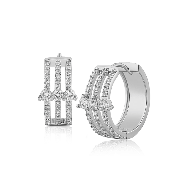 2.5 Cttw 3 Row Pave 3 Round Cz Hoop Earrings (.8"Dia) )Ke3332 Clsi)