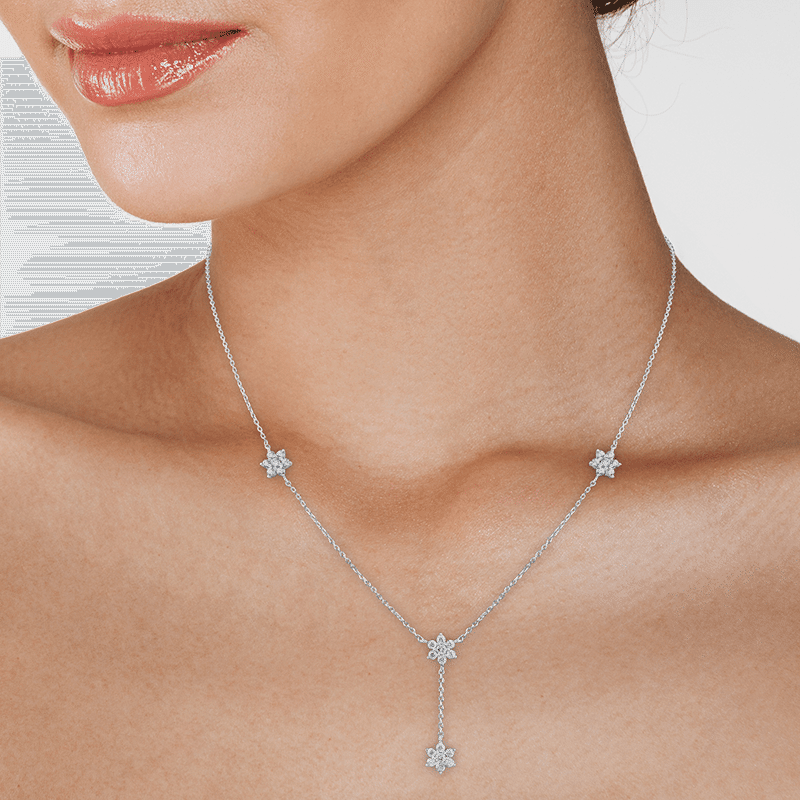 2 Cttw Rnd Cz 4-Floral Stations "Y"Neck (17+3"L) )Kn1236 Clsi)