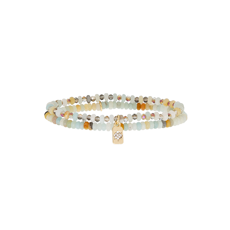 Mini Rondelle Beaded Stretch Bracelet Set with Charm (Orange Jade O/S 3508B)