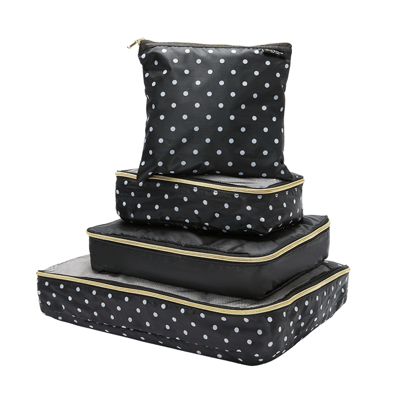 Black Polka Dot 4 Piece Packing Cubes