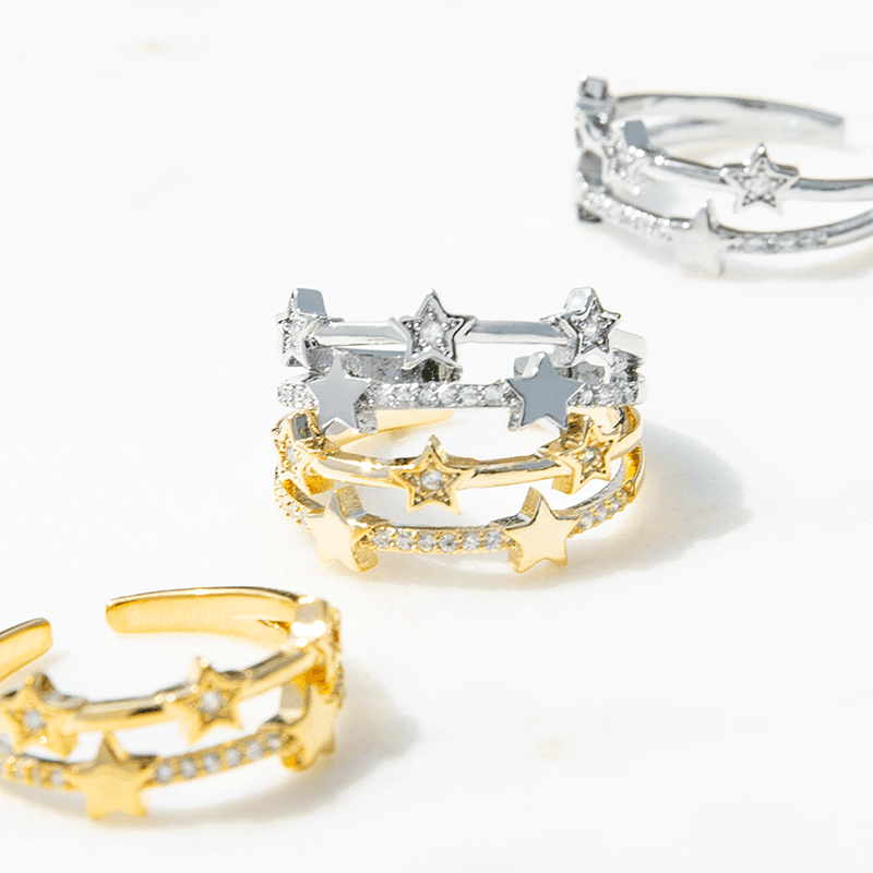 Adjustable Double Band Multi Star Ring