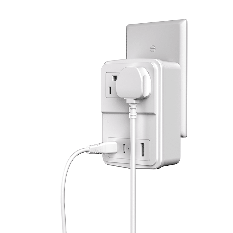 20W Travel Adapter Surge Protector with 2 Outlets, 2 USB-A Ports, & 2 USB-C Ports